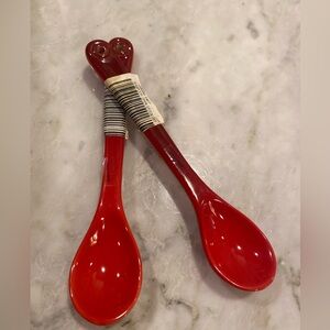 Le Creuset stoneware cafe tea Spoons red cerise 6” set of 2— rare color
